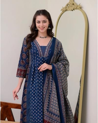 Women's Rayon Printed Anarkali Kurta and Pant with Dupatta Set - Image 4