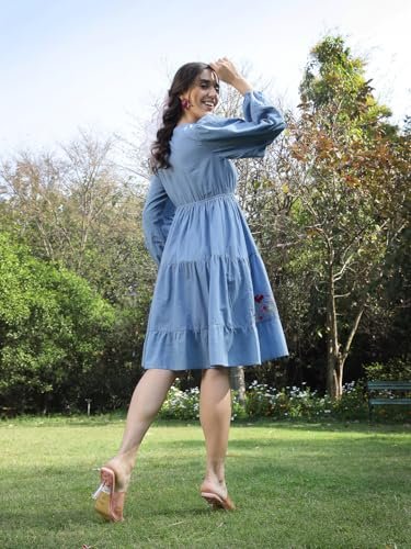 Stylum Women's Solid & Embroidered Cotton Tiered Dress - Image 2
