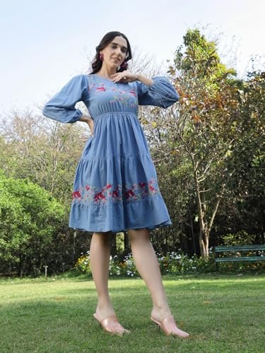 Stylum Women's Solid & Embroidered Cotton Tiered Dress - Image 3