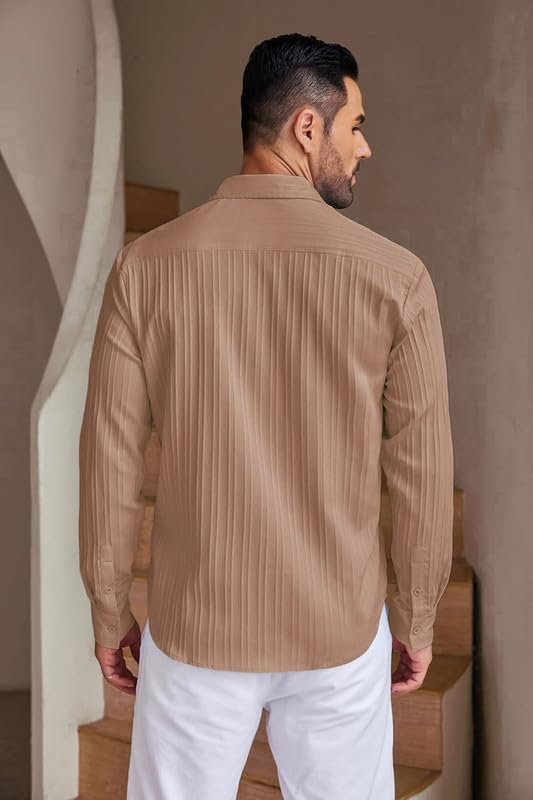 Men's Casual Button Down Shirts Long Sleeve Linen Shirt Fashion Textured Beach Summer Shirt - Image 5
