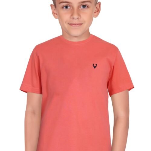 Boys Crew Neck Cotton Regular Fit T-Shirt | Solid Design with Signature Logo | Everyday Comfort Wear