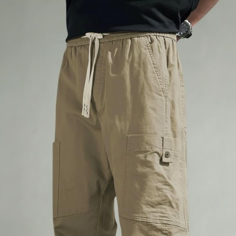 Cargo for Men | Cotton Cargo Pant | Lower for man | Elastic Drawstring Waist Straight Fit Bottoms | Comfortable Breathable Cargos for Casual, Office Wear - Image 5