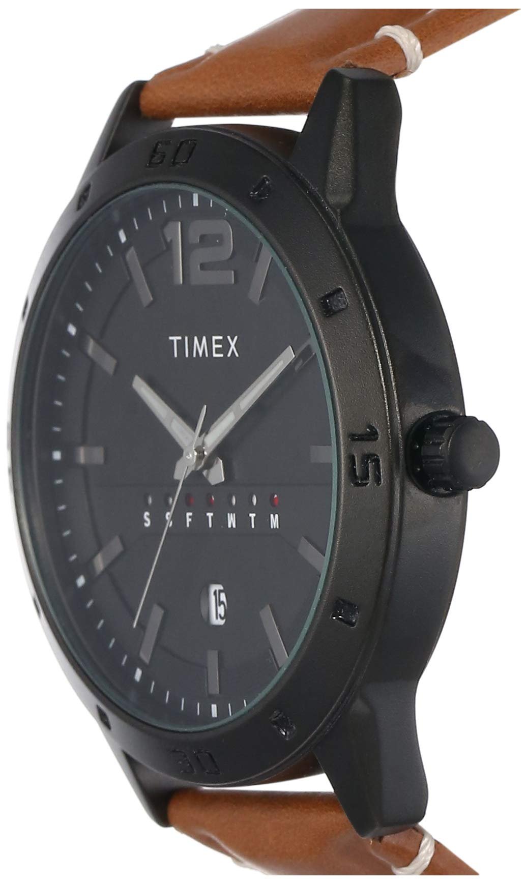 Analog Watch for man with Black Round Dial & Tan Leather Strap Band Water Resistant Men's Wrist Watches - TW000U934 - Image 3