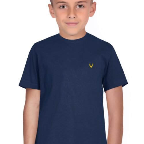Boys Crew Neck Cotton Regular Fit T-Shirt | Solid Design with Signature Logo | Everyday Comfort Wear