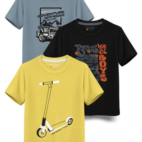 Trendy Typographic Printed Cotton Blend Half Sleeve T-Shirt for Boys - Pack of 3