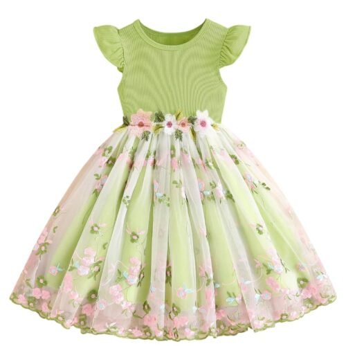Girls' Dress|Elegant Beige Baby Girl Dress with Lace Ruffles & Floral Embroidery – Long Sleeve Princess Birthday Party Dress | Comfortable & Stylish Kids Wear| Pa
