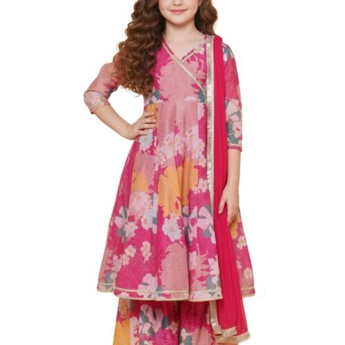 Naixa Girls Rayon Fabric Floral Printed 3/4 Sleeve Sharara Dress Set For All Occasion salwar suit