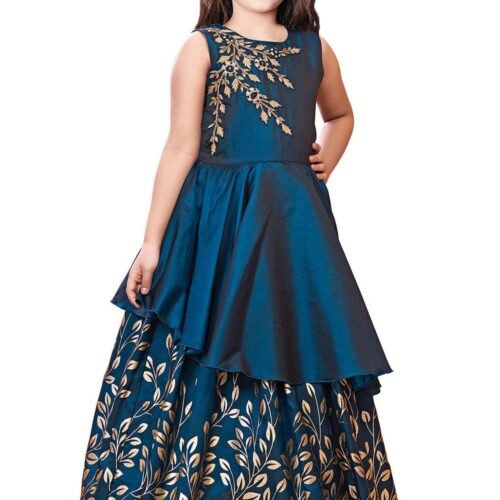 White Button Teal Girls Party Wear Dress