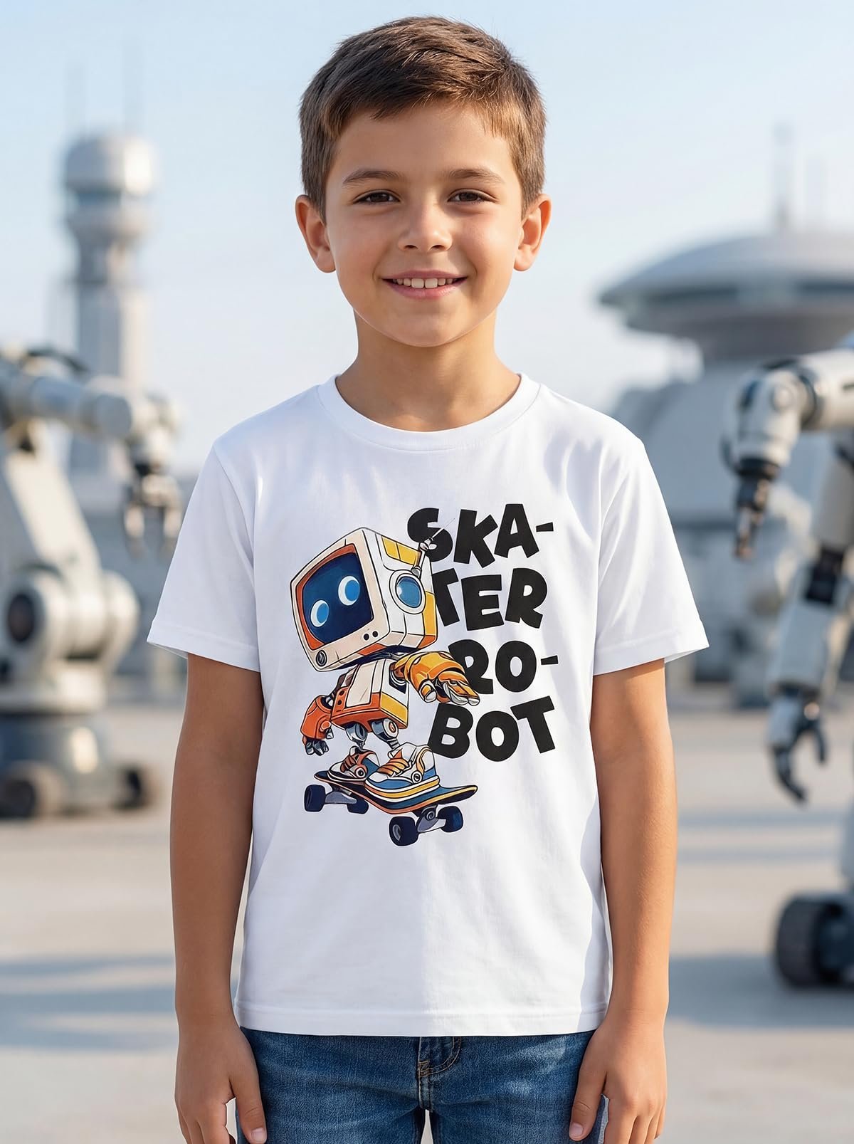 Boys Round Neck Printed Blended Cotton Tshirt -Combo Pack of 2 - Orange/Blue - Image 3