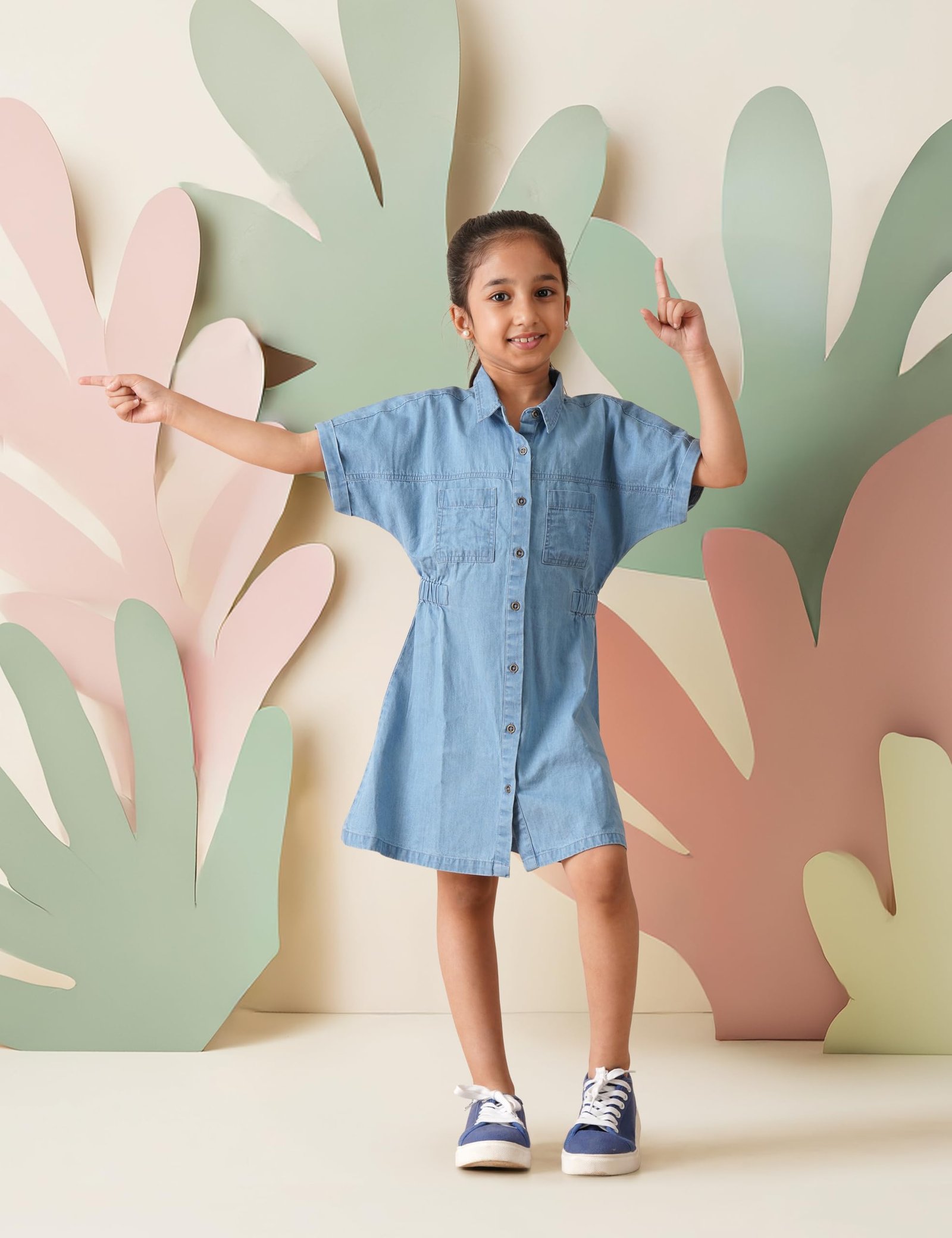 Girls Knee Length Pure Cotton Shirt Dress - Image 5