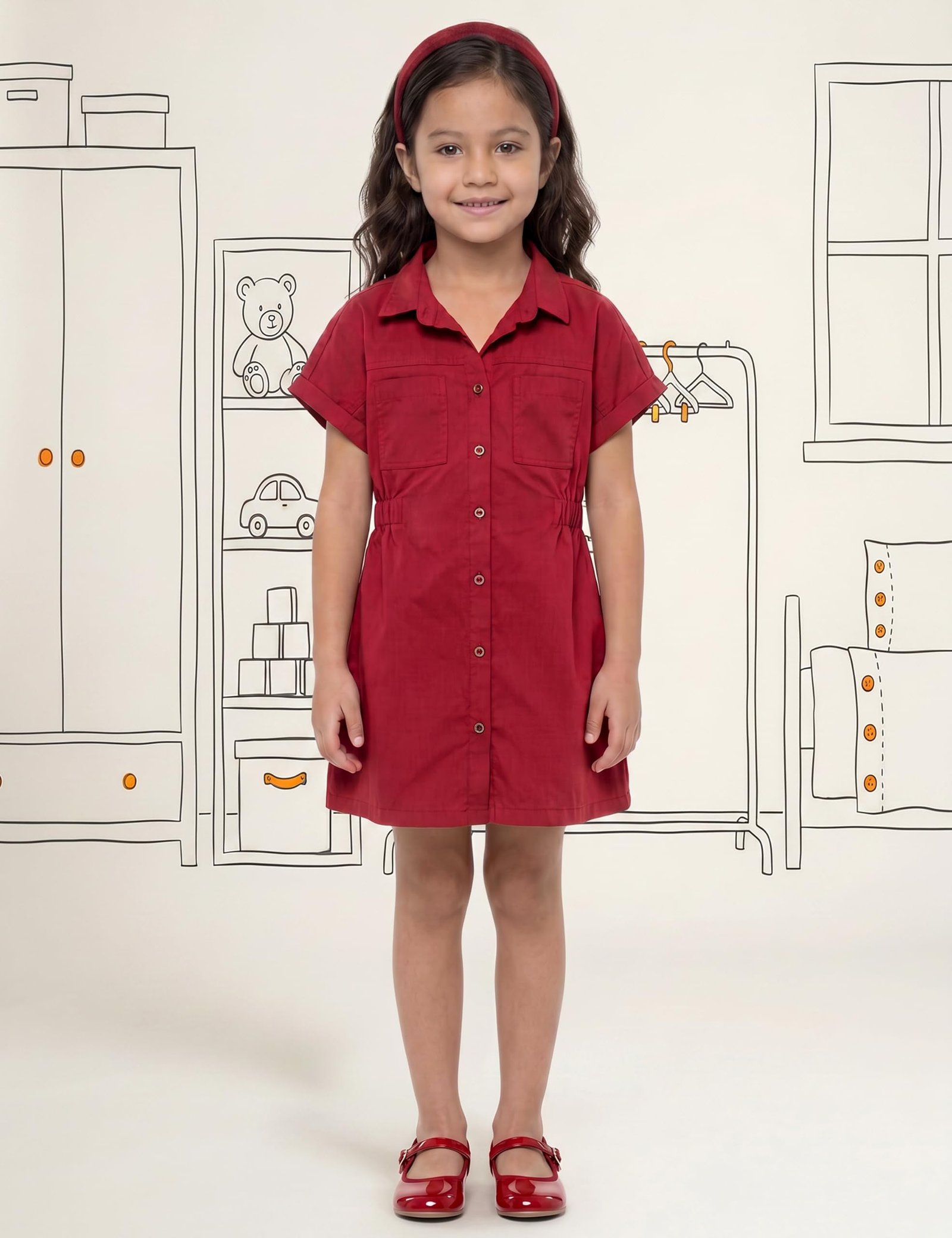 Girls Knee Length Pure Cotton Shirt Dress - Image 5