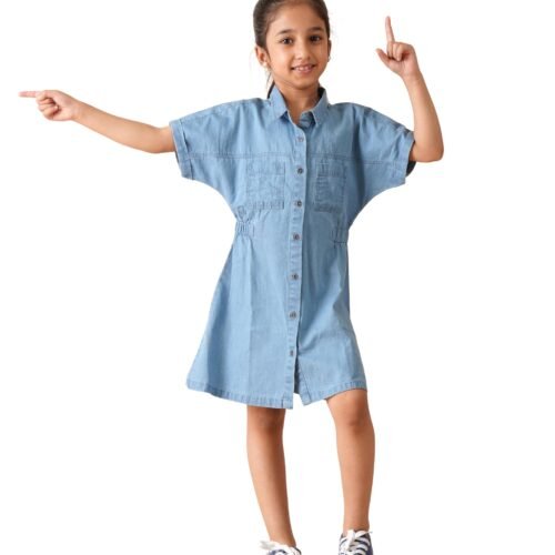 Girls Knee Length Pure Cotton Shirt Dress