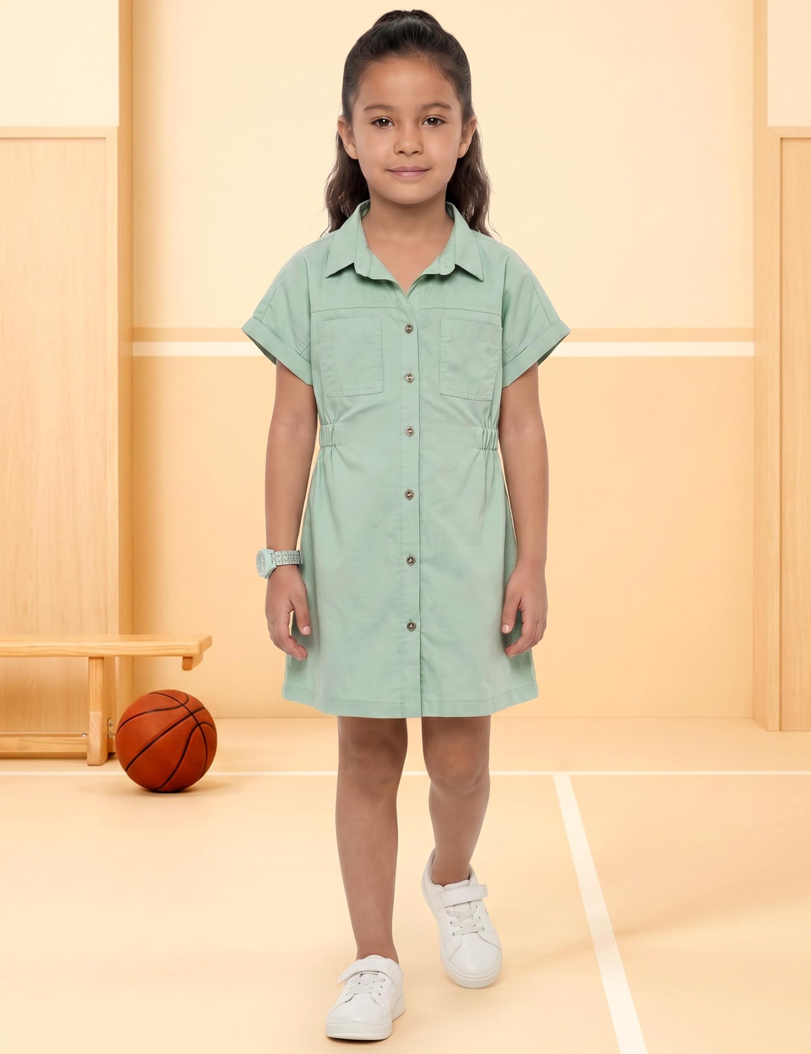 Girls Knee Length Pure Cotton Shirt Dress - Image 5