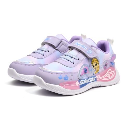 Girls Character Sneakers, Purple, Hook and Loop Closure, Comfortable Fashion Shoes for Kids