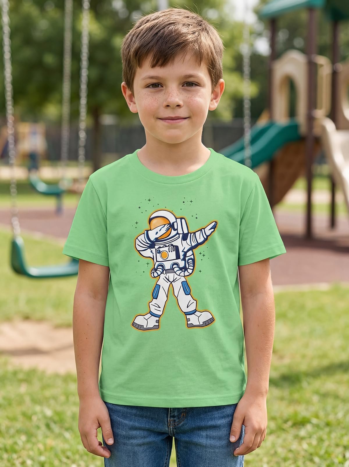 Boys Round Neck Printed Blended Cotton Tshirt -Combo Pack of 2 - Orange/Blue - Image 3