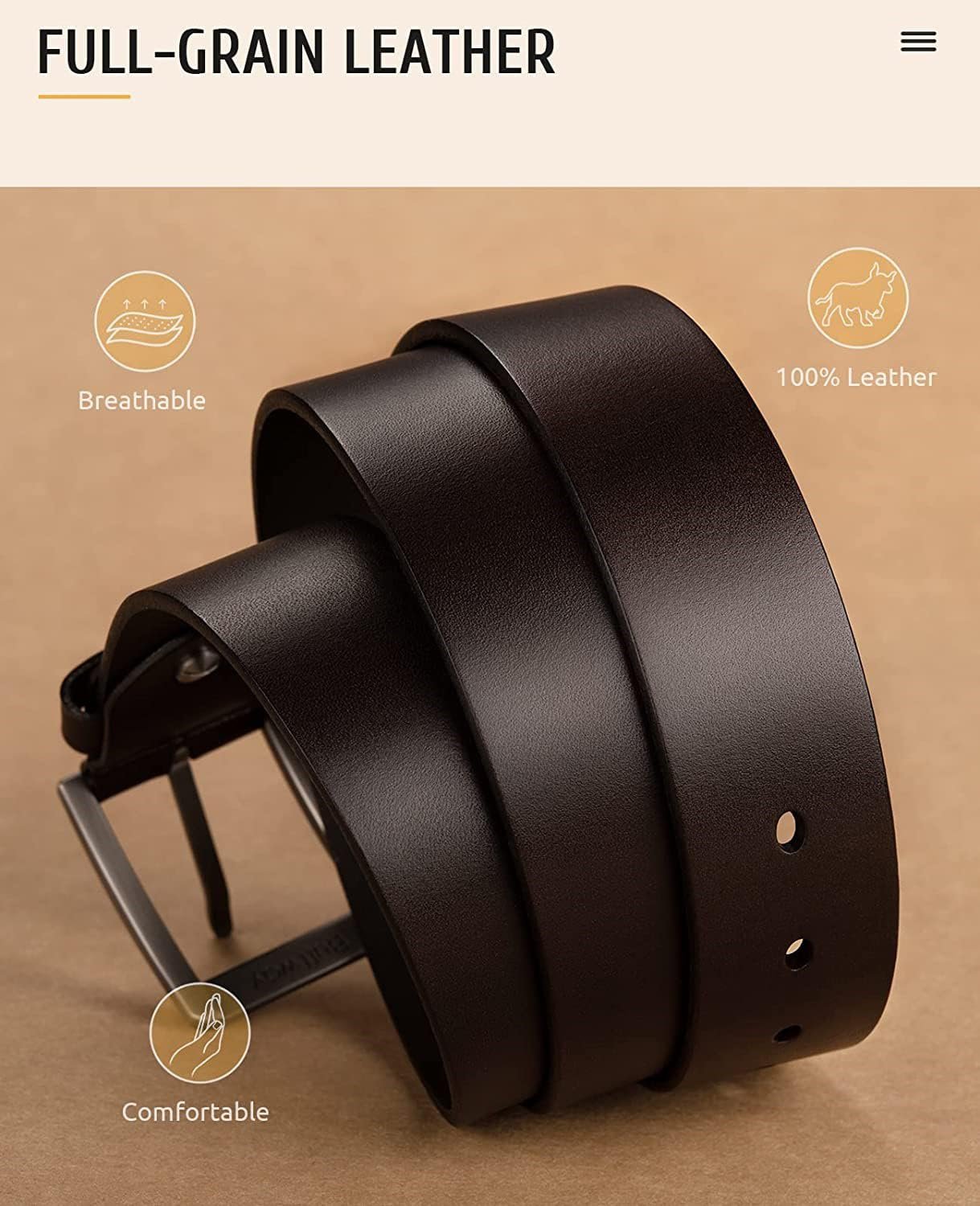 Men's Genuine Leather Belt for Men | Black,Brown,Tan - Image 5