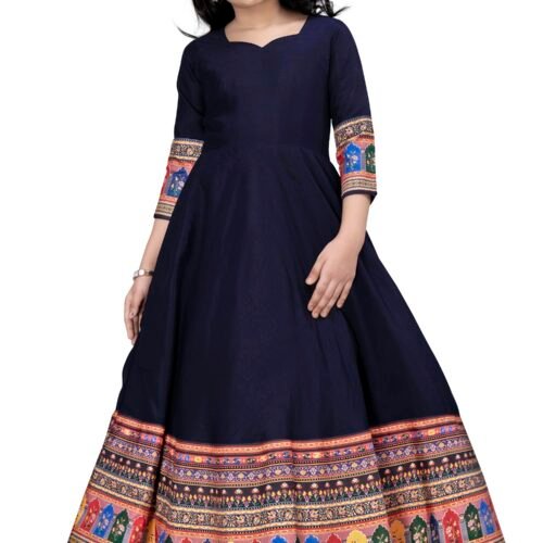 Fashion Dream Girls Crepe Silk Maxi Length Printed Dress |Traditional Long Dress|Gown for Kids