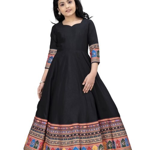 Fashion Dream Girls Crepe Silk Maxi Length Printed Dress |Traditional Long Dress|Gown for Kids