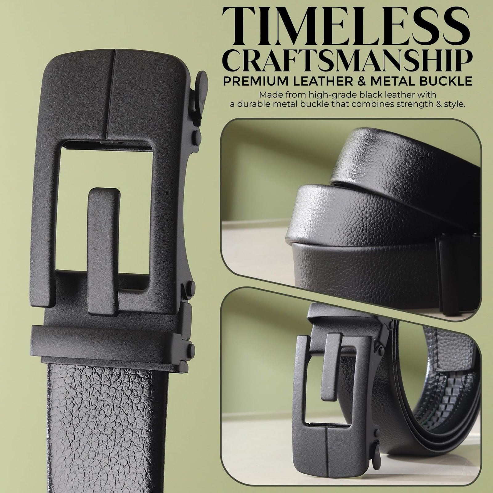 Men's Vegan Leather Belt Formal/Casual Black (80 Pics) - Image 5