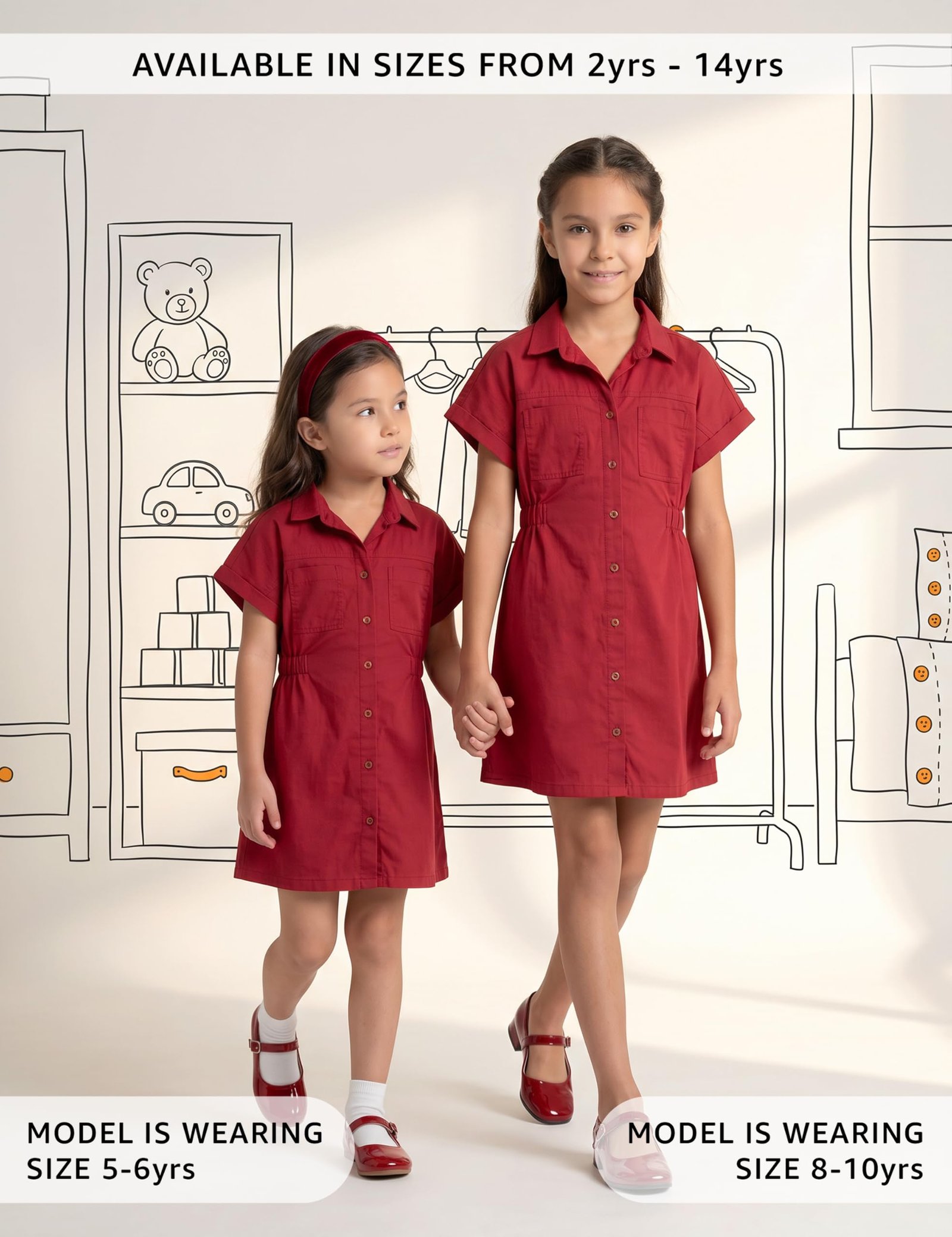 Girls Knee Length Pure Cotton Shirt Dress - Image 3